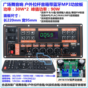 网红广场舞K歌拉杆卖唱音响12V电池30w*2功放板MP3解码板22*9.5cm