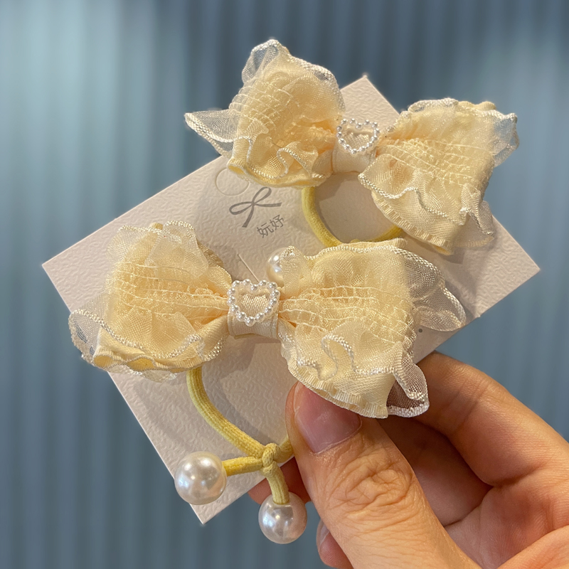 女童韩版纱珍珠蝴蝶结发圈