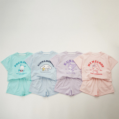2025女童夏季新款卡通库洛米短袖短裤家居服韩版宝宝休闲运动套装