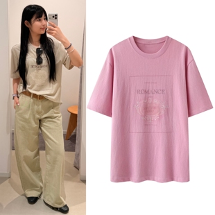 短袖T恤2026春季新款简约休闲印花宽松oversize上衣女