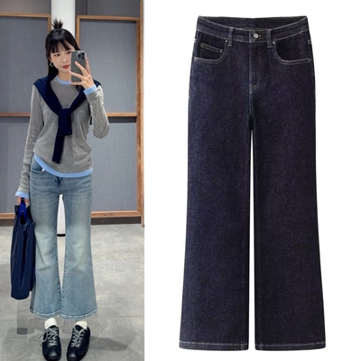 2026春装新款极简风复古百搭显瘦水洗九分牛仔裤微喇裤女