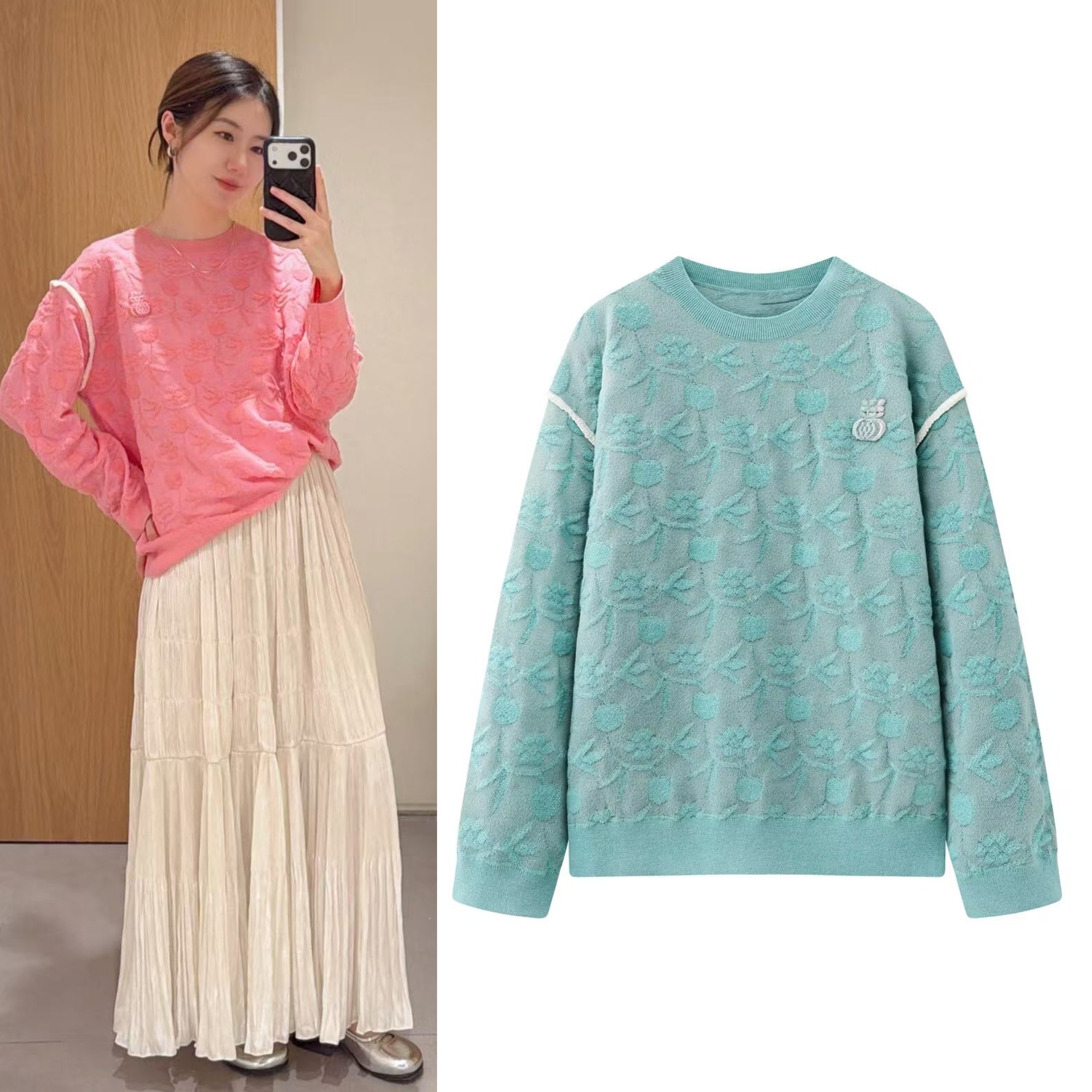 2026早春新款复古温柔苹果花提花刺绣圆领套头长袖针织衫女,女装/女士精品,毛衣,淘宝优惠券,粉丝福利购,淘宝优惠卷