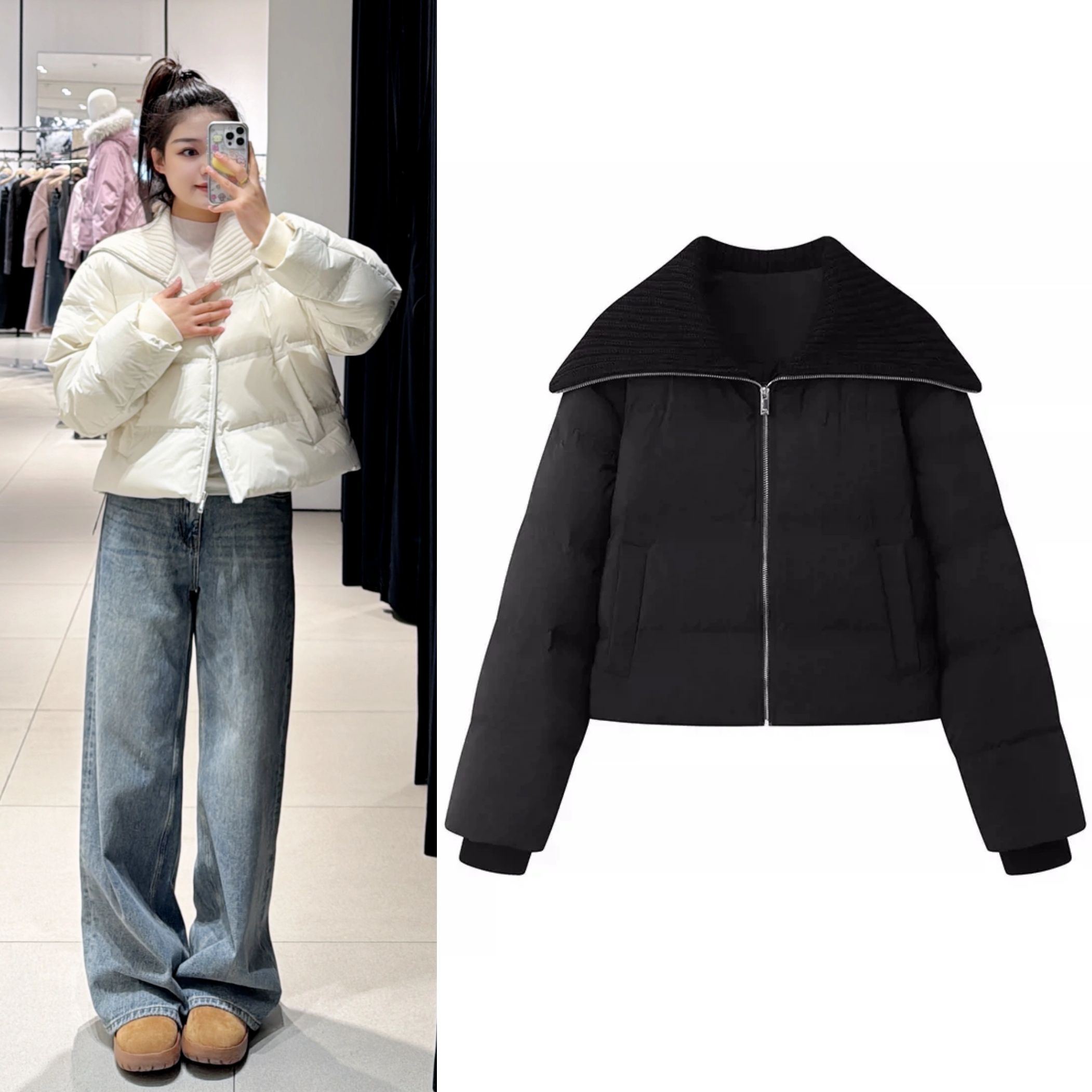 海军领保暖加厚白鸭绒小个子短款羽绒服外套女2025冬季新款大翻领