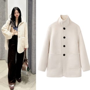 刘浩存同款大衣2025冬季新款立领双面穿毛毛保暖直筒中长外套女