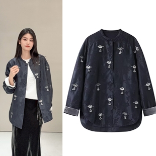 刘雯同款25秋新复古新中式国风称心如意重工提花刺绣宽松圆领外套