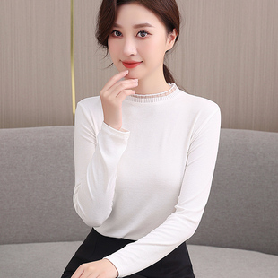 长袖 春秋冬内搭洋气半高领针织白色修身 上衣加绒 女2025新款 打底衫
