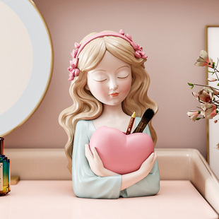 奶油风女孩笔筒摆件儿童房间装饰品生日礼物化妆刷口红收纳桶