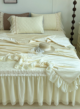 法式公主风锦氨夏凉被四件套床裙款可机洗少女心奶黄色空调被凉席