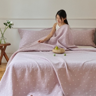 INS小清新全棉四层纱布床盖三件套四季 亲肤加厚纯棉床单被单床罩