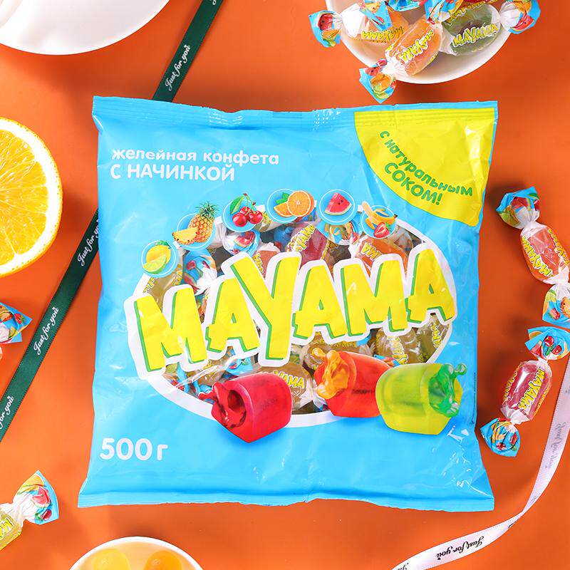 俄罗斯原装进口KDV牌什锦水果味夹心软糖500g/袋