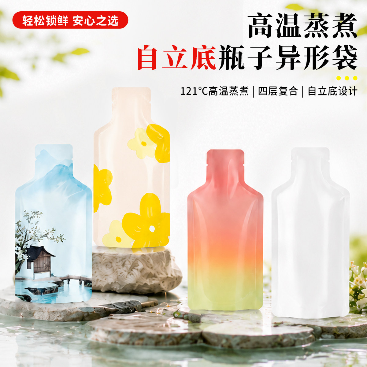 果汁冻酵素功能饮料自立底瓶子异形袋高温蒸煮铝箔包装袋密封袋