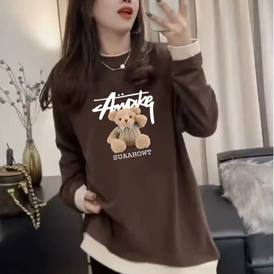 德绒长袖卫衣女秋冬季中长款韩版T恤