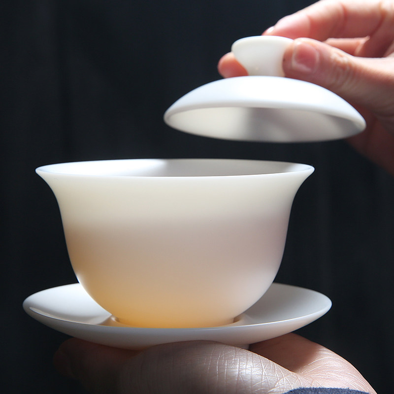 瓷坛明珠德化高白羊脂玉瓷盖碗三才碗茶杯套装陶瓷中大号功夫茶具