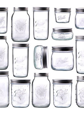 Ball Mason Jar美式梅森罐玻璃透明隔夜燕麦杯宽口奶昔麦片密封罐