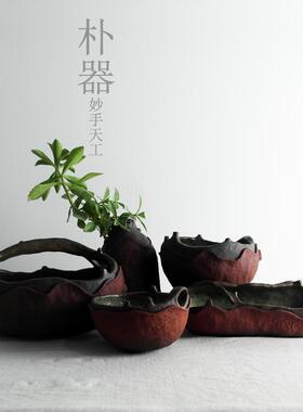 全手工手捏紫砂水培土培花盆花瓶
