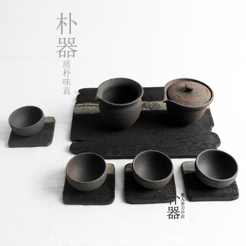 朴器紫砂全手工粗陶杯垫单层茶盘