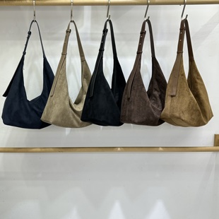 欧比 麂皮绒单肩包复古洋气百搭通勤斜挎包 韩国东大门慵懒风时尚