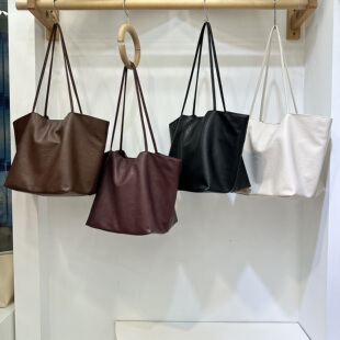 欧比 超软纯色百搭托特水桶包日常简约复古大容量单肩包腋下大包