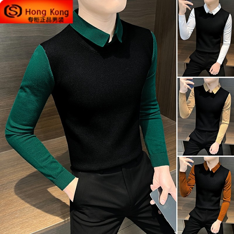 假两件毛衣男春秋季2025新款修身打底衫痞帅高级感男士针织羊毛衫