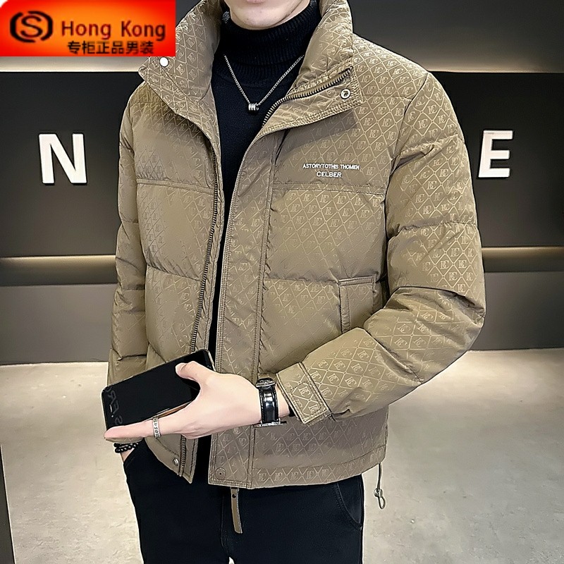 羽绒服男短款冬季2025新款潮牌立领印花痞帅轻薄加厚男士冬装外套
