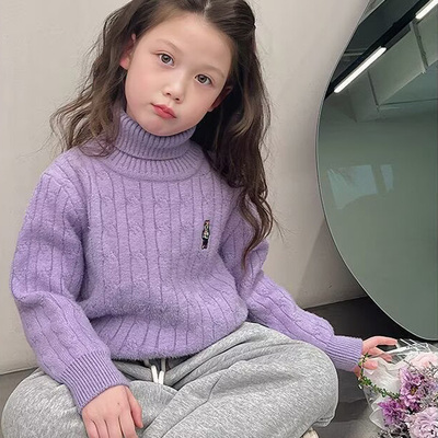 女童一体绒毛衣秋冬加厚针织衫