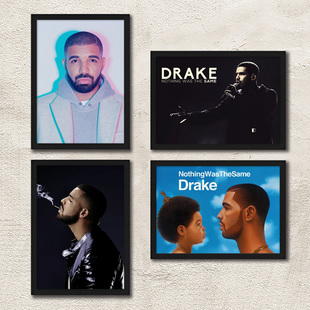Drake带框海报装饰画欧美 rapper说唱歌手德雷克公鸭Rap酒吧挂画