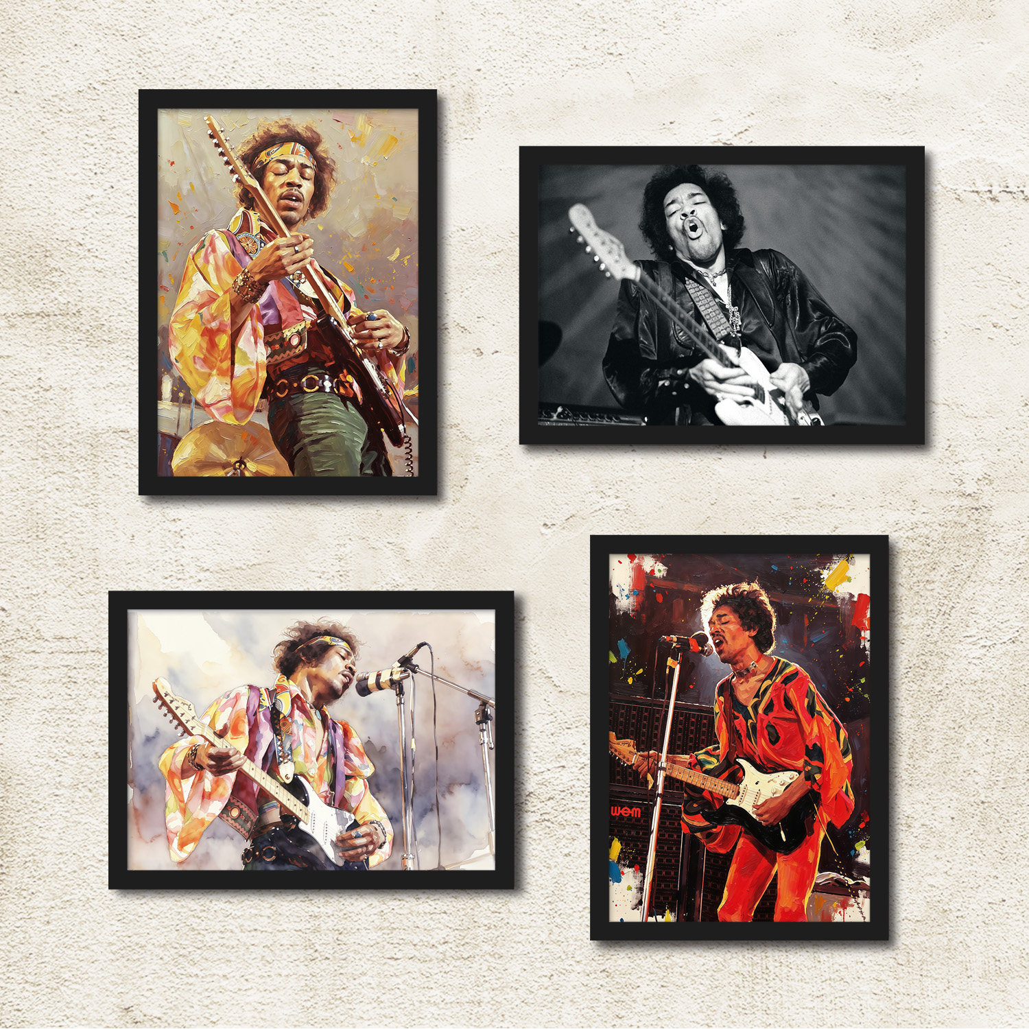 Jimi Hendrix 吉米·亨德里克斯带框海报 摇滚吉他琴行酒吧装饰画 - 实物图