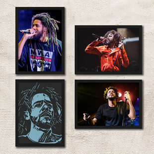 j.cole带框海报装饰画 欧美说唱歌手J·科尔Rap音乐酒吧宿舍挂画