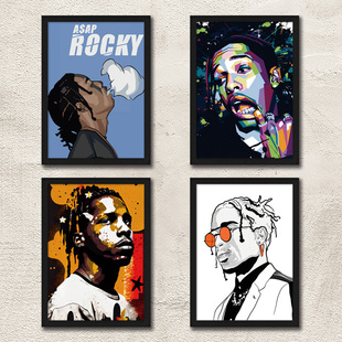 A$AP ROCKY带框海报装饰画 说唱歌手Flacko 欧美Rap音乐酒吧挂画