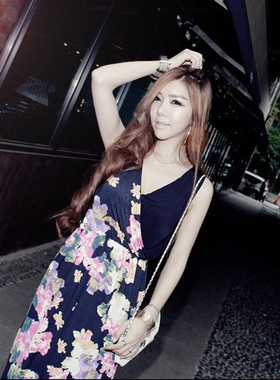 春夏 韩系印花 手工打辩 民族风 吊带裙 沙滩裙 连衣裙 沙滩渡假