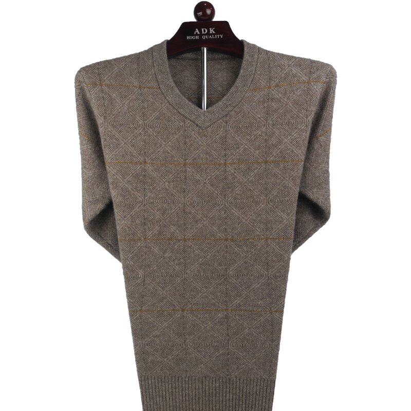 金兔男士V领羊毛衫加厚冬季牦牛绒打底衫中老年爸爸大码宽松上衣