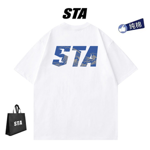 STA旗舰店海浪logo印花短袖男女美式休闲上衣情侣宽松纯棉打底t恤