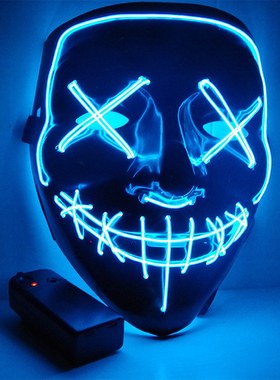 万圣节LED面具抖音黑色鬼脸同款道具荧光V字恐怖声控爆闪发光面具