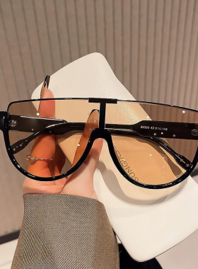 时尚大框连体镜片太阳镜女大脸显瘦茶色街拍面罩墨镜男士潮流网红