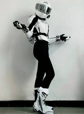 A星白色赛车服女护肩显瘦骑行外套