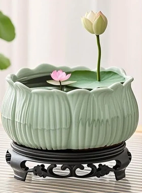 碗莲托盘花盆中式无孔苔藓球家用茶点盘陶瓷水培佛手柑铜钱草花盆