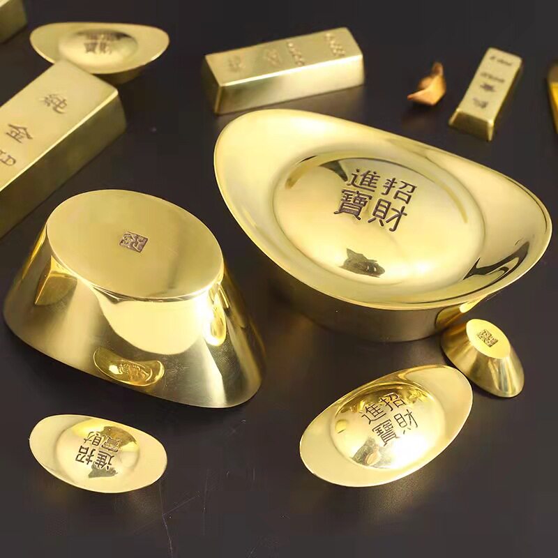 纯铜小金元宝摆件招财实心黄铜假金条金砖样品客厅装饰工艺制品