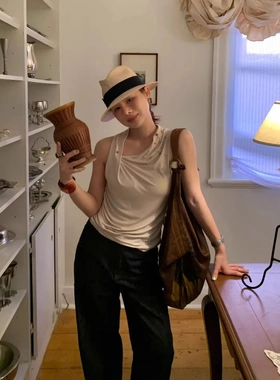 26早春法式小众钉珠天丝莱赛尔百搭无袖背心气质通勤显瘦C8071​