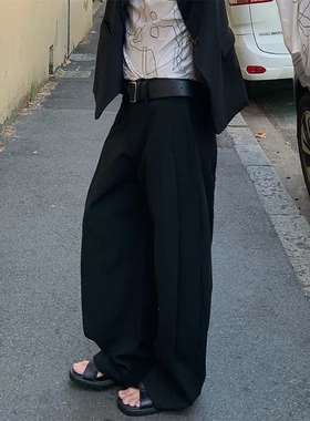 26早春韩版气质百搭垂坠感显高休闲西装裤女高腰拖地直筒裤C8626