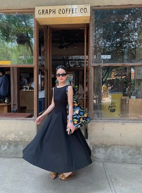 26春夏韩版气质通勤高腰露背A字裙女优雅气质无袖连衣裙C8513