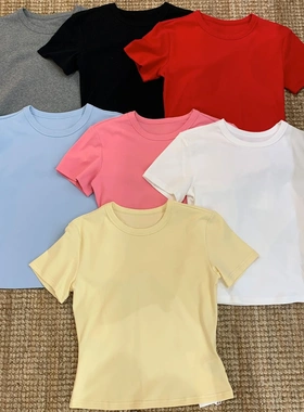 2026年夏季短袖女装T恤基础纯色修身正肩圆领上衣T恤S5109