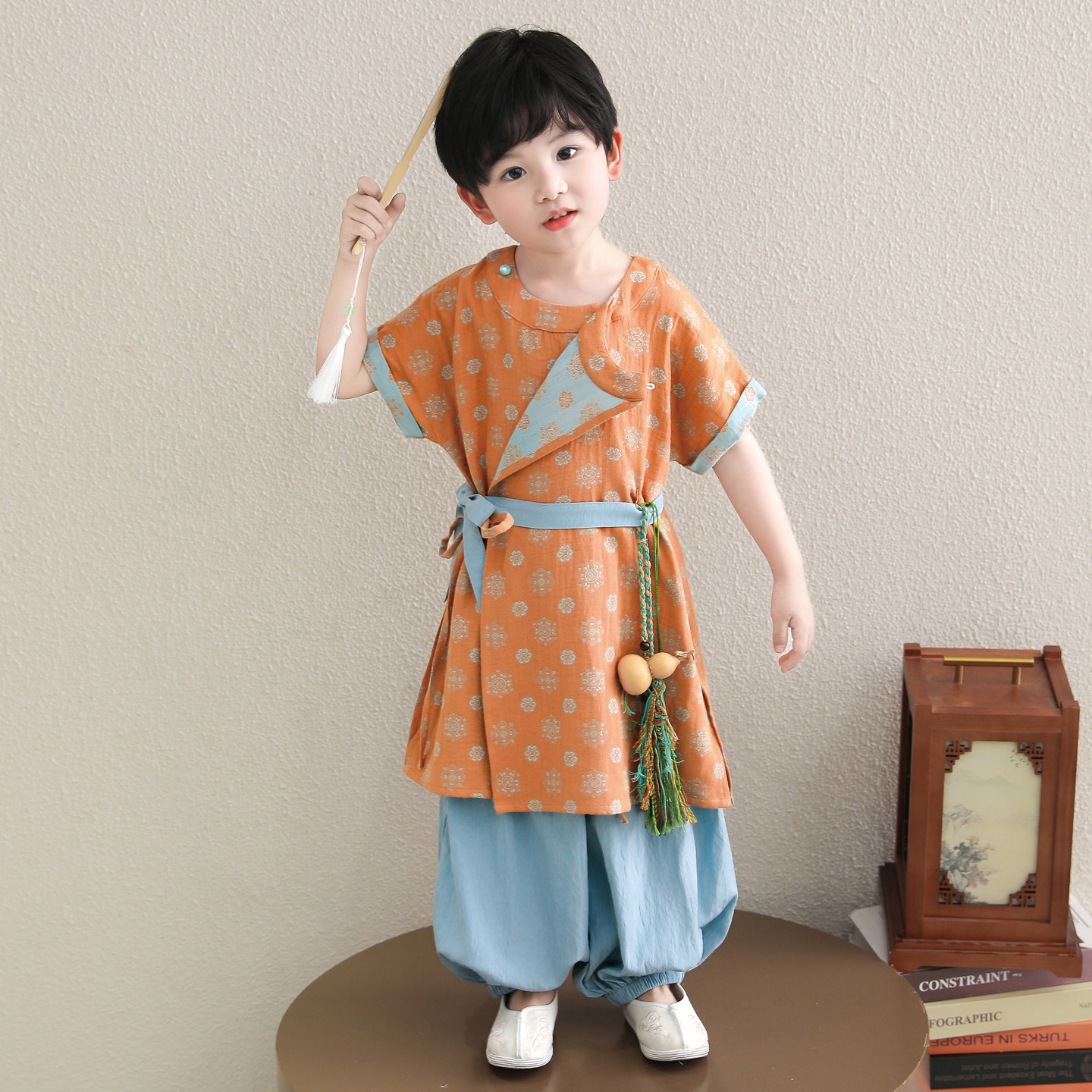 【套装】儿童汉服唐风夏装男童圆领袍子分体日常古风服国学裤装