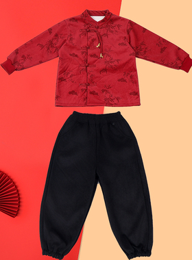 262男童新年年服中国风红色中式演出服拜年服学校表演服加绒保暖