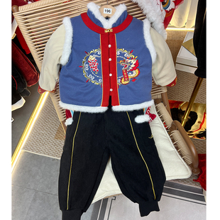 儿童新年衣拜年服夹棉加厚汉服男孩汉服加绒长裤 196 高货清仓