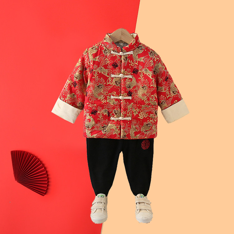 285童装儿童唐装新年拜年服夹棉汉服男孩中国风儿童棉衣红色套装,童装/婴儿装/亲子装,唐装,淘宝优惠券,粉丝福利购,淘宝优惠卷
