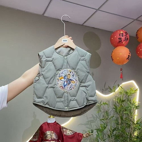 清仓儿童羽绒内胆内搭马甲中式国风100-140尺码