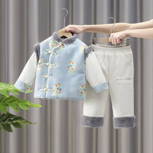 239清仓男女童拜年服冬季加绒加厚儿童国风过年宝宝喜庆新年套装