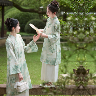 亲子装高端汉服母女装中式套装旗袍裙裤子两件套清雅古风拍照表演