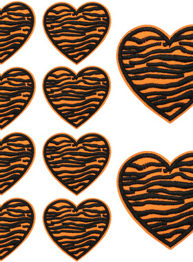 时尚豹纹爱心刺绣布贴花纹爱心补丁贴橙色心型刺绣贴衣服装饰背胶