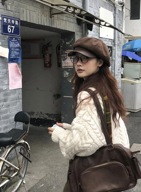 复古气质圆顶灯芯绒贝雷帽女秋冬季文艺大头围显脸小百搭八角帽子